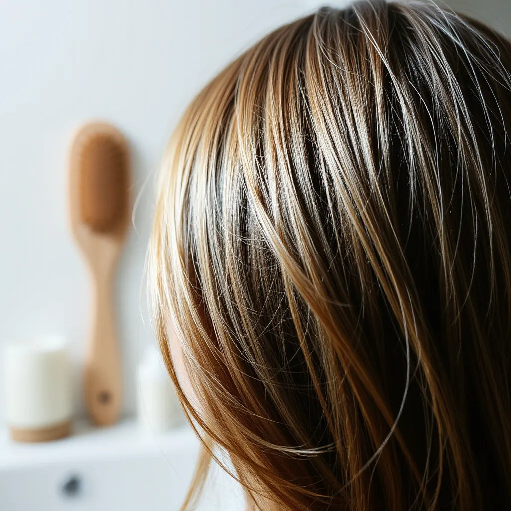 Person shows fuller hair volume at the roots in soft natural light